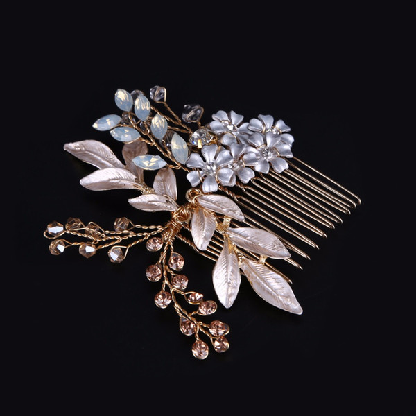 European Court Bride retro gold hair foliage hair comb crystal beaded noble handmade hair ornaments wedding gifts CY161117-181