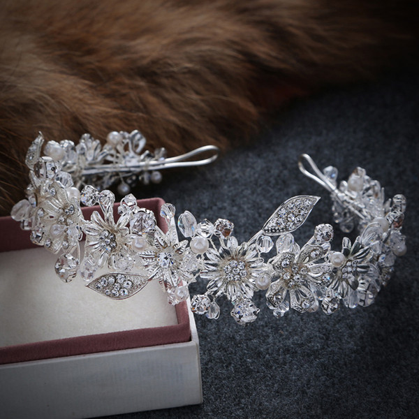 Handmade Crystal Rhinestone Bride Bridal Hair Accessories Head Jewelry Silver Color Head Pieces Headbands Vintage Leaf Tiara