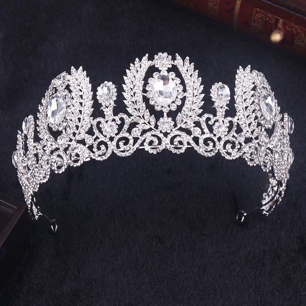 hot sell new fashion white crystal crown Bride Tiara wedding hair jewelry pearl big hoop Hair accessories Beauty Crown