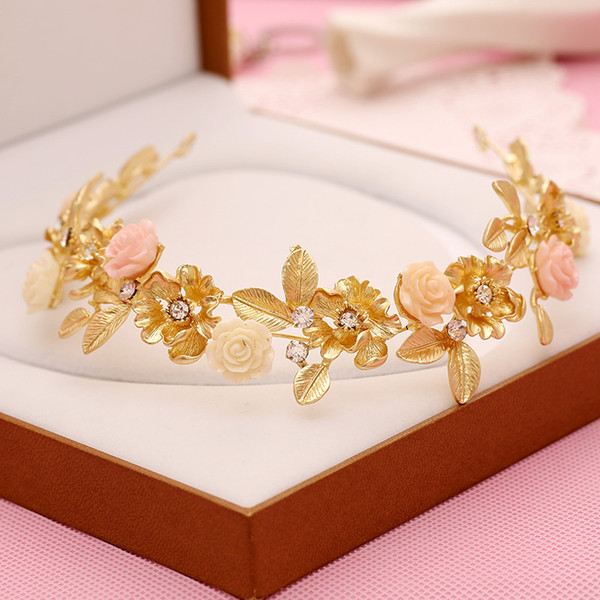 140 bridal headdress hair accessories retro matte gold porcelain flower alloy rhinestone bridal accessories bridal jewelry whole