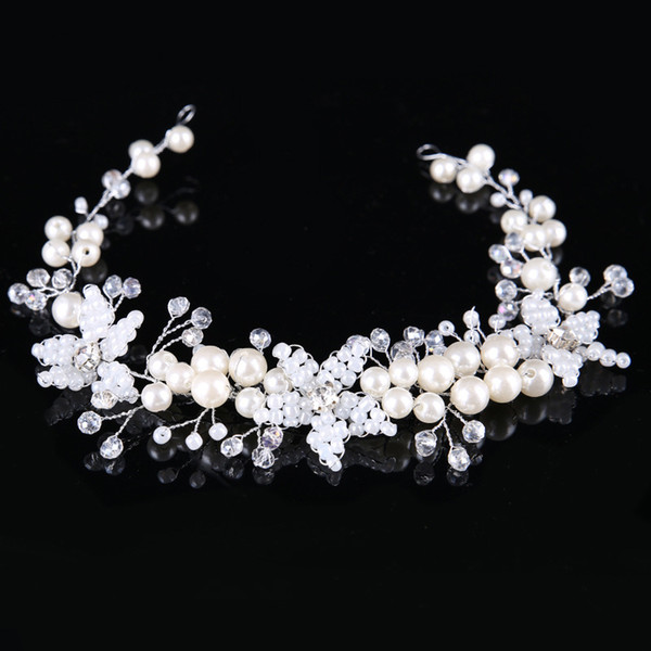 Handmade Bride Hair Accessories White Flower Pearl Wedding Head Piece Crystal beads Hair Jewelry Bridal Headpieces