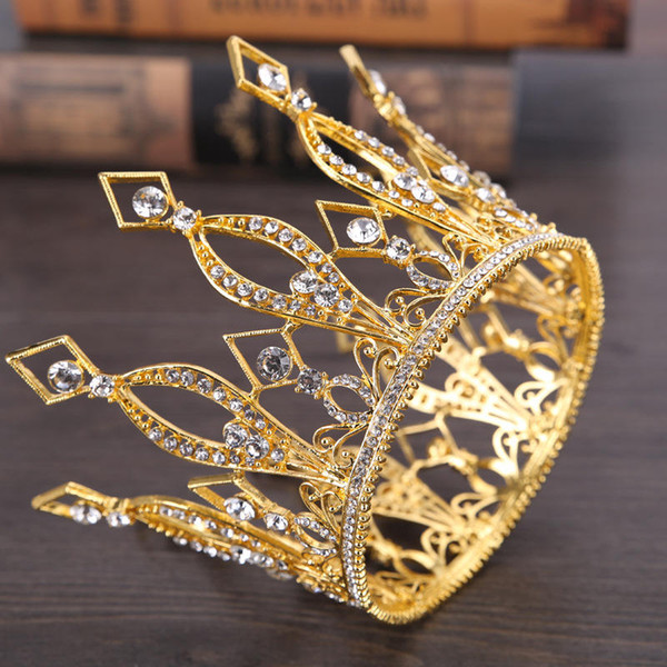 Gold Color Queen King Tiara Crown Baroque Retro Tiaras and Crowns Pageant Crown Princess Prom Hair Jewelry accessories