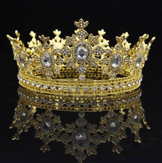 Gold Color Bridal Tiaras Crowns Full Crystal Rhinestone Sun Flower Wedding Hairband Crown for Women Hair Jewelry Accessories