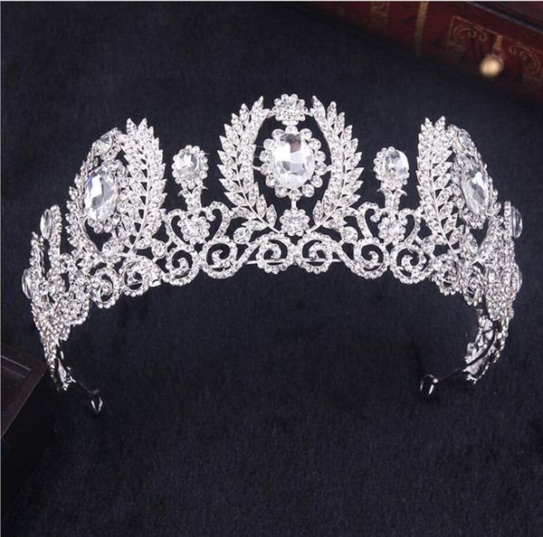 Wholesale crystal princess tiara earrings bride QUEEN CROWN luxury European large crown wedding headdress Wedding hair Jewelry