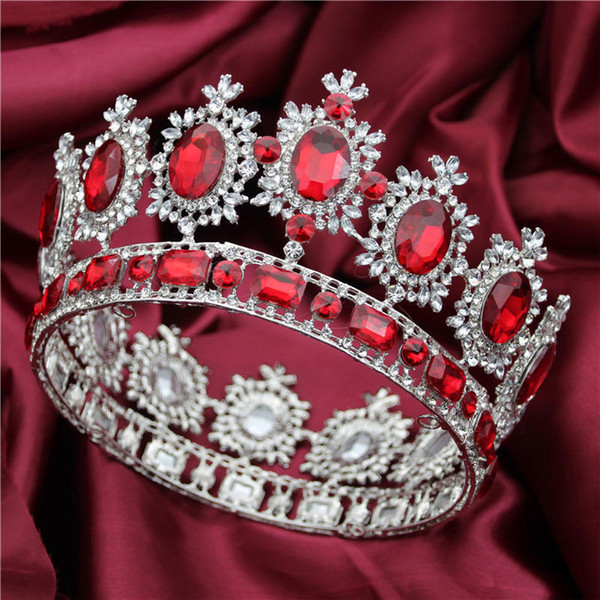 Vintage Queen King Tiara Crown jewelry headdress for women large diadem Prom wedding hair accessories