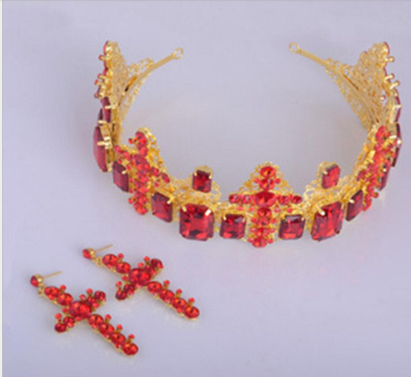 Europe and the United States marriage Baroque diamond cross crown hair hoop star photo bride jewelry red headdress wholesale