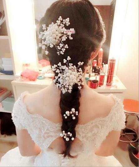 2017 pure handmade bride headdress handmade Crystal Pearl Flower Pearl comb hair frontlet wedding direct deal