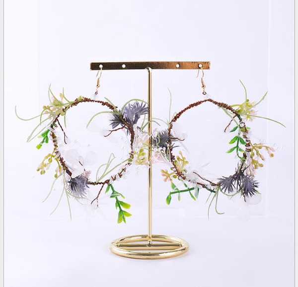 Simulated Huasen Woman's Loop Earrings Round Loop Earrings Hand-made Sweet Simulated Flower Earrings