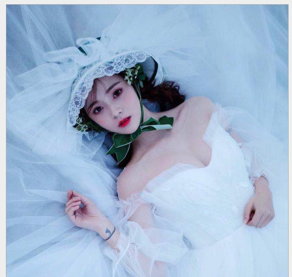 Top hat European-style forest lace studio photo wedding dress retro European and American white gauze hat headwear jewelry