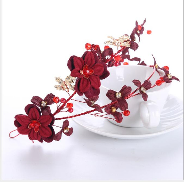 Wedding Red Flowers Bride Headdress Wedding toast Red Hair Ornament