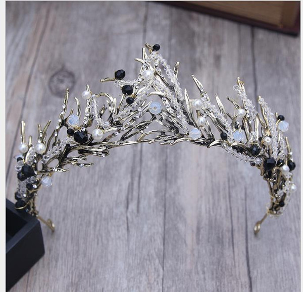 Golden Black Element Branch Flame Dinner Hair Decoration Bride Crown Photographic Accessories