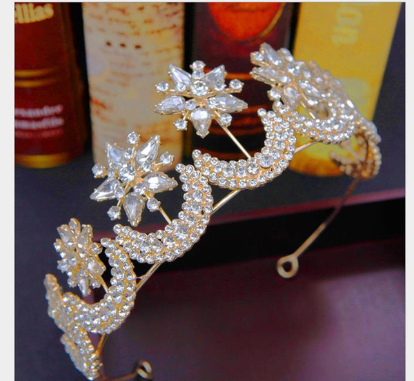 Bride Crown Jewelry Wedding Dress Accessories Handmade Crystal Bead Headwear Hair Hoops