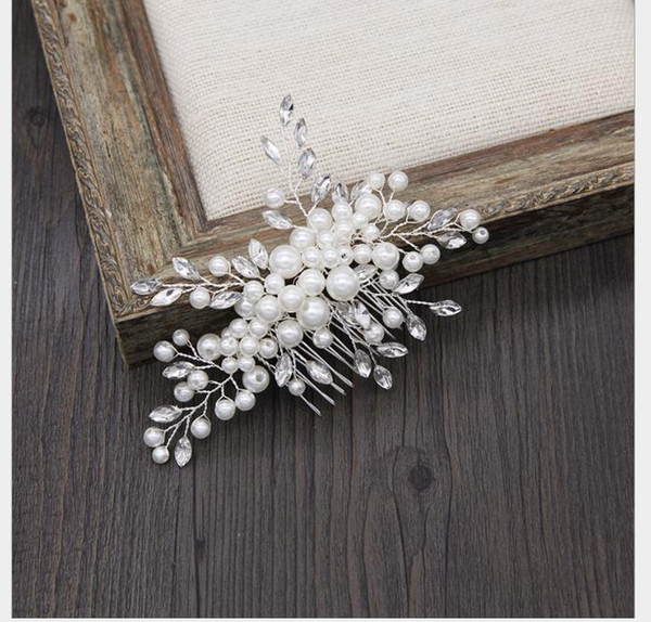 Hand-made Pearl Flower braided hair comb edge clip Bridal Wedding headdress Wedding Hair trim drill full drill comb