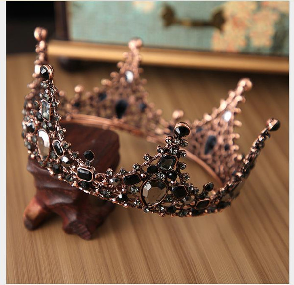 Retro Red Bronze Round Baroque Crown Birthday Cake Decorates the Bride's Marriage Headdress