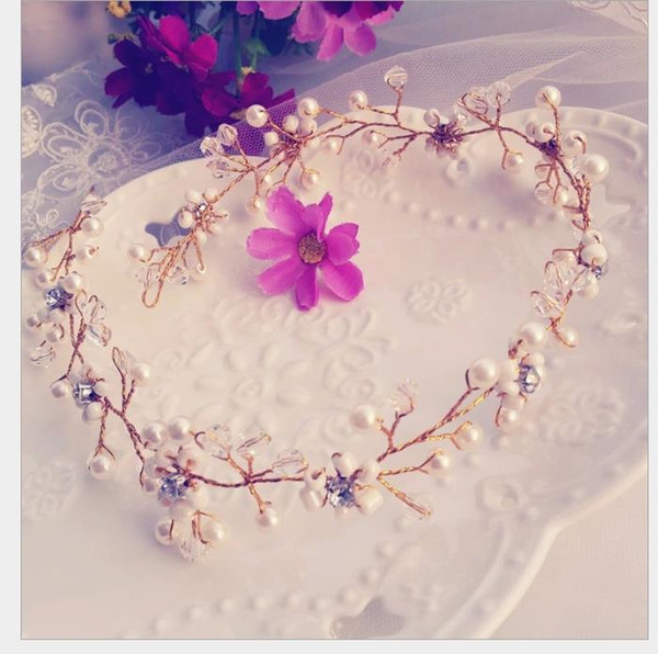 Handmade Bead Bride Beauty Headdress Euro-American Simple Hair Hoop Water Drill Shadow Building Jewelry