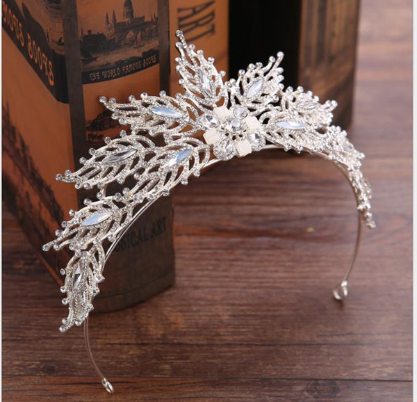 Bride's Hair Hoop Headdress Hand-inlaid Water Drill Leaves Headdress Bride's Crown