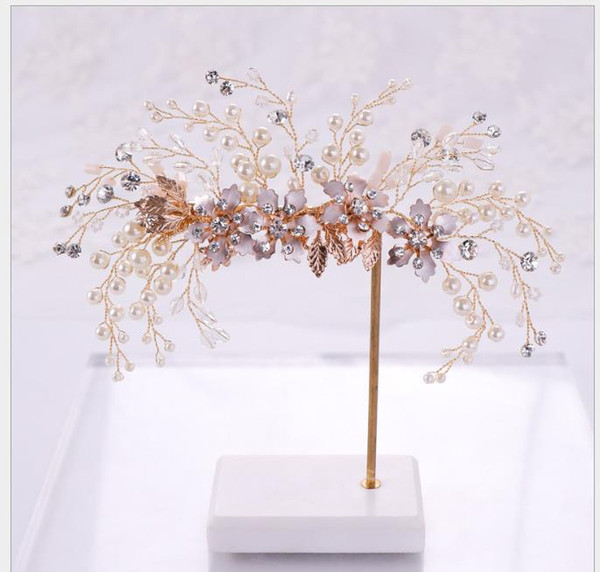 Bride alloy pearl luxury hairpin European bride hairpin gold crystal flower hairpin girl