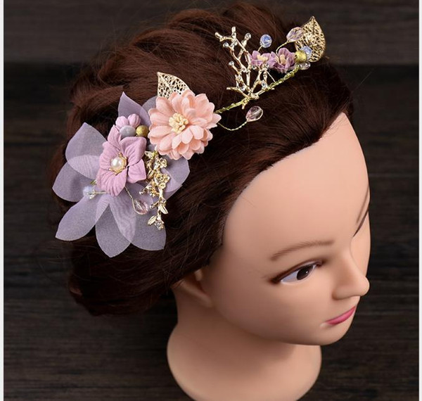 Beautiful Flowers, Golden Leaves, Hair Hoops 2019 New European and American Brides Hair Ornaments, Wedding Garments and Gifts