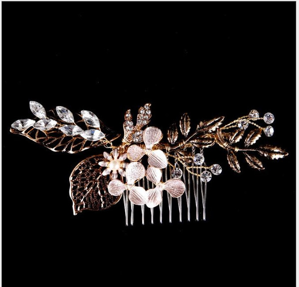 Bride's Water Drill Hair Comb Alloy Leaf Hair Comb Wedding Dresses with Headwear