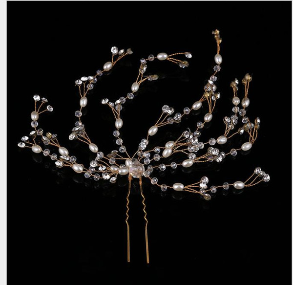 Beaded hairpins adorn wedding bride's headdress, wedding dress and accessories