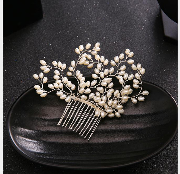 Bride water drill hair comb pearl headdress wedding dress accessories bride comb