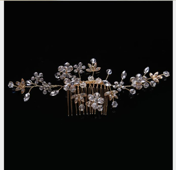 European Bride Hair Comb Golden Diamond Bride Dress Accessories Bride Handmade Headdress