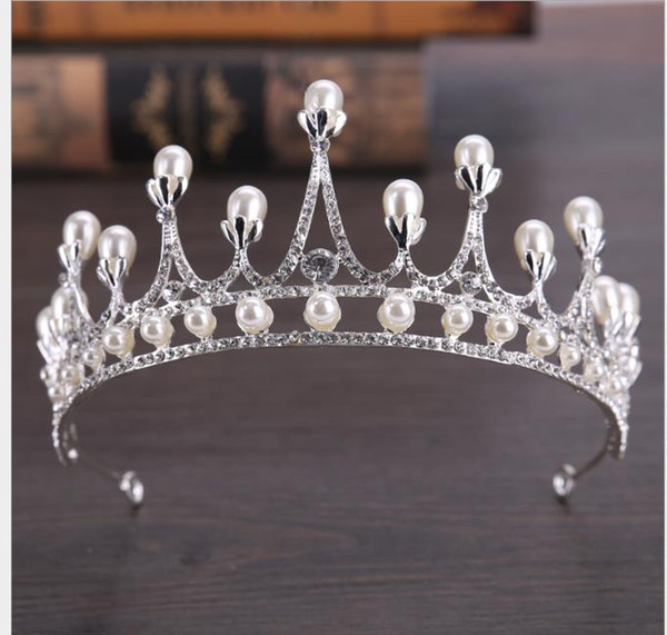 White Pearl Princess Birthday Crown Noble Korean Bride Wedding Dress Accessories Crown Headwear