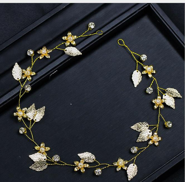 Golden Leaf Hair Ribbon Headdress Euro-American Wedding Dress Accessories Bride Jewelry