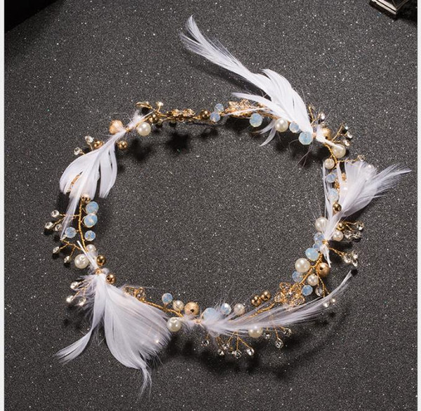 2019 Korean Feather Headdress Hair Belt Sweet Smart Elf Hair Jewelry Marriage Jewelry Wedding Dress Accessories