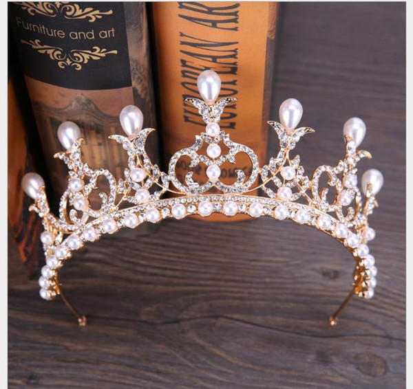 New Crystal Pearl Bride Crown Elegant Noble Korean Crown Headband Ornaments