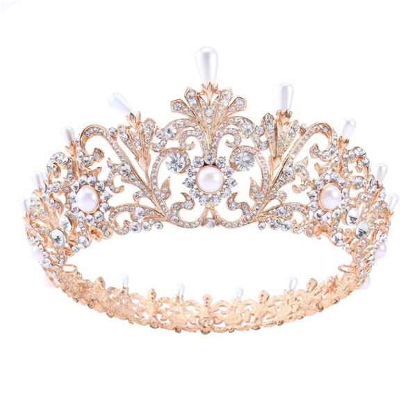 Baroque Rose Gold Prom Queen Crown Quinceanera Pageant Crowns Princess Crown Rhinestone Crystal Pearls Bridal Crowns Tiaras for Women