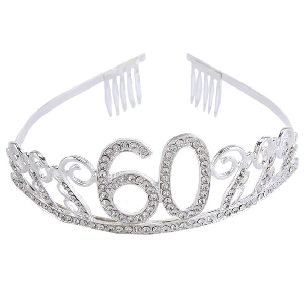 Crystal Tiara Birthday Crown Princess Crown Hair Accessories Silver Diamante Happy 60th Birthday (60 Birth)