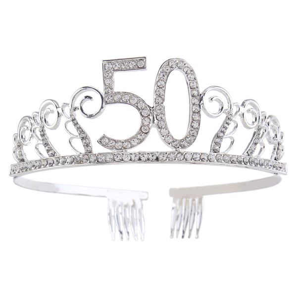 Crystal Tiara Birthday Crown Princess Crown Hair Accessories Silver Diamante Happy 50th Birthday (50 Birth)