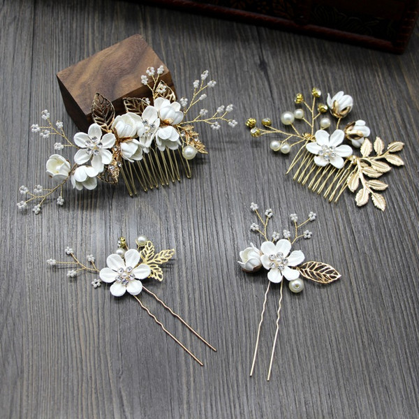 Fairytale Forest Bridal Hair Comb Wedding Headpiece Pearl Beaded Crystal Bridesmaid Pins Gold Bridal Hair Accessories White Pink Blue Purple