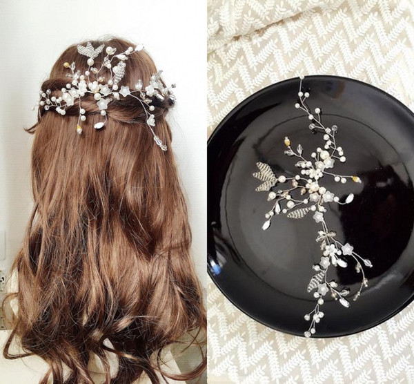 Romantic Pearl Crystal Bridal Hair Vines DIY Forehead Wedding Headpiece Handmade Bridal Hair Accessories Wedding Hair Piece