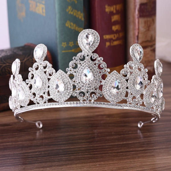 Retro Crystal Bridal Crowns Silver Wedding Tiaras Bridal Hair Accessory Headpieces Wedding Jewelry Green Red Blue Gold Multi Color