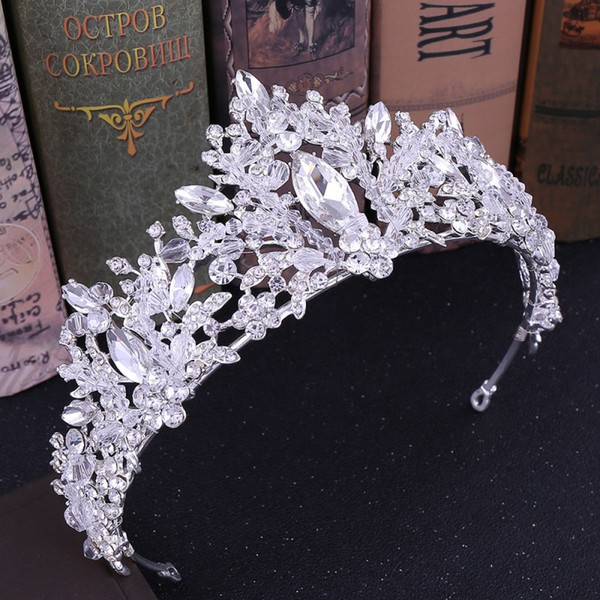 Royal Beaded Crystal Bridal Crowns Headband Silver Bridal Tiaras Wedding Accessory Wedding Crowns Tiaras Quinceanera Miss World Crowns