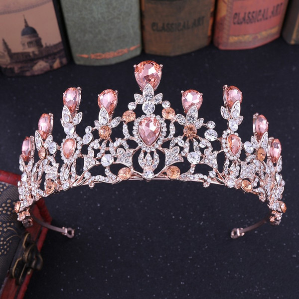 Gorgeous Bridal Crowns Crystal Wedding Tiaras Bridal Hair Accessory Quinceanera Princess Miss World Crowns Peach Green Red Silver Gold Blue