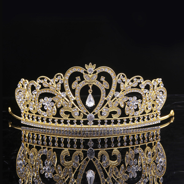 Gold Queen Bridal Crowns Crystal Wedding Tiaras Bridal Hair Accessory Silver Wedding Hairpiece Quinceanera Miss World Crown Bridal Tiaras