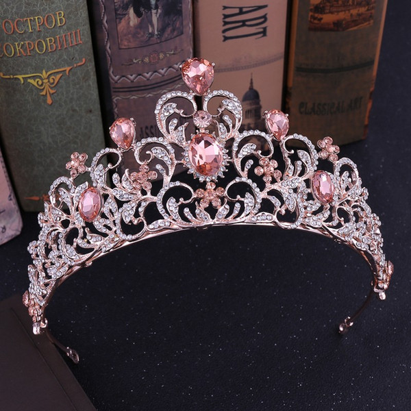 Classic Pink Quinceanera Crown Crystal Wedding Tiaras Silver Bridal Crowns Hairpieces Bridal Hair Accessory Gold Red Blue Green