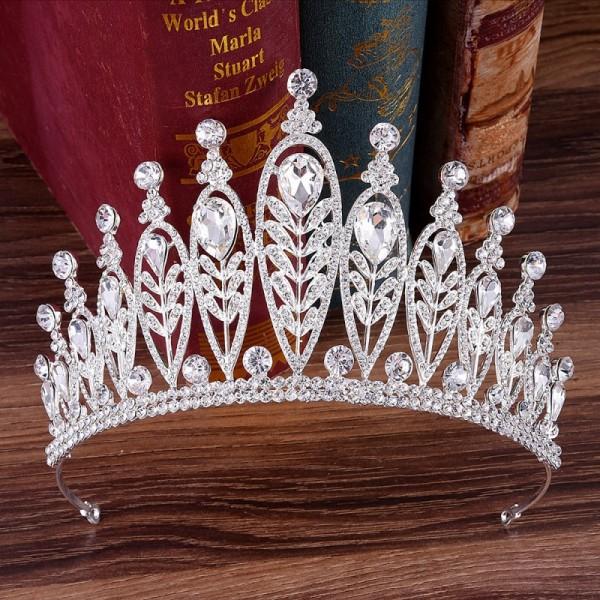 Silver Crystal Wedding Crowns Bridal Tiaras Hair Pieces Wedding Hair Accessory Quinceanera Princess Queen Miss World Crowns Red Green Blue