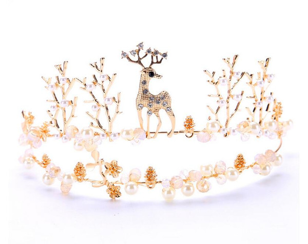 The new bride headdress Welding the fawn animal crown crown golden wedding accessories Crown hair