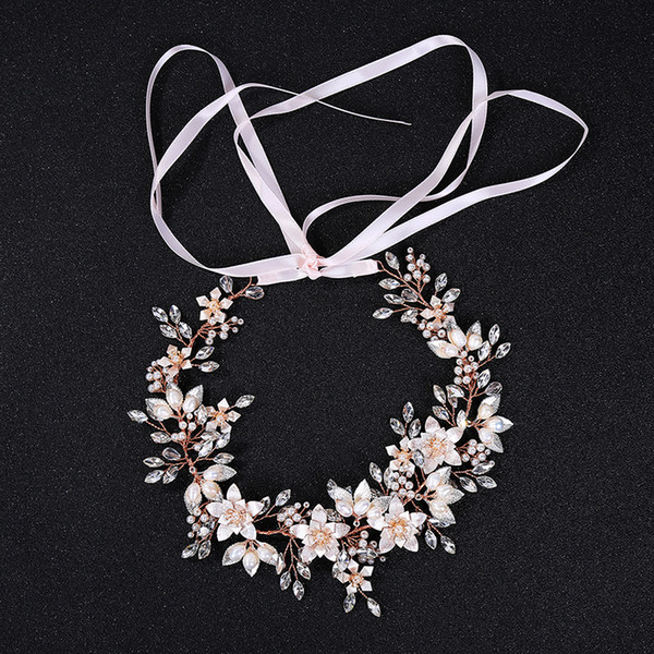 Fashion Bride Hair Jewelry Pure Handmade Leaves Rhinestones Bridesmaids Pearl Hair Headband Wedding Accessories For Lovely Girls