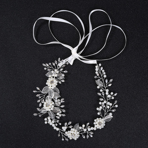 Hot Selling Ribbon Hair Jewelry Fashion Pearls Bride Tiaras Wedding Hair Accessories Headband Flower Hair Decoration