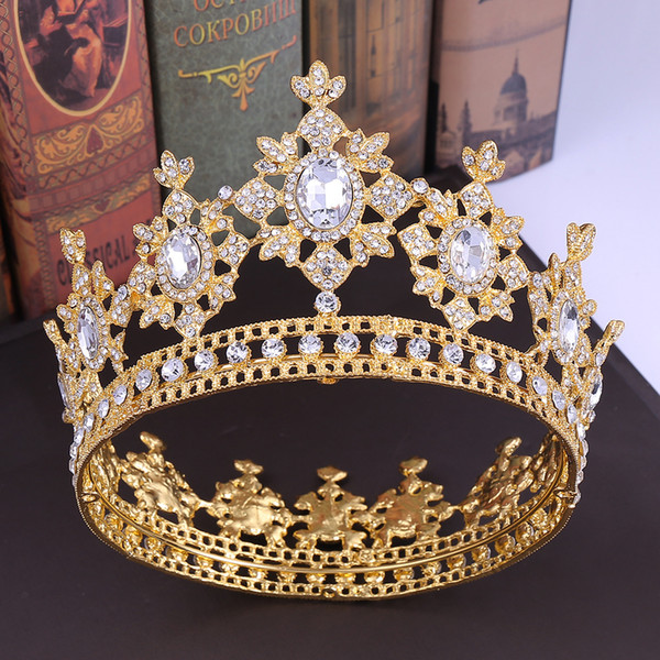 Luxury Crystal Bridal Hair Accessories Full Round Crown tocados novia Tiara Headpieces Princess Wedding Crowns And Tiaras