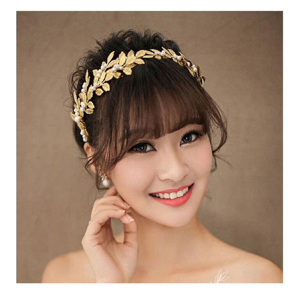 New Fashion Handmade Bride Tiara Metal Gold Leaf Hairband For Wedding Hair Accessories Women Bridal Headband Hair Jewelry