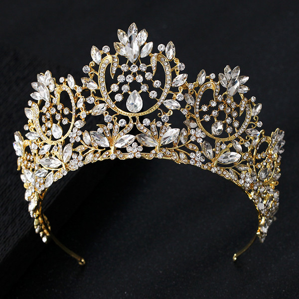 Luxury Crystal Baroque Queen King Big Crown Gold Silver Rhinestone Bridal Hair Accessories Wedding Crown Tiara Women Headpieces