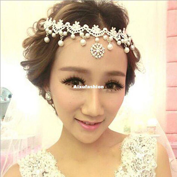 Wholesale Handmade Red Lace Flowers Married the Bride Headdress Pearl Wedding Accessories Hair Jewelry Wholesale Women Jewelry Tiara