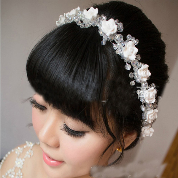 New 2017 Bride Handmade Crystal Flower Wreath Wedding Hair Accessories Headband Good Quality Bridal Hair Jewelry Headpieces Hairbands