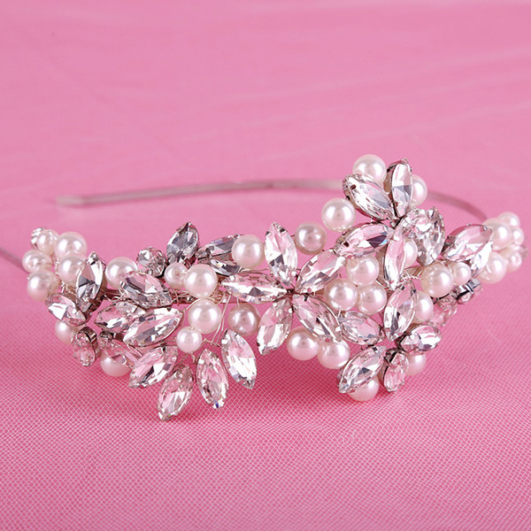 European Bride Wedding Crown Tiara Hair Jewelry Hoop Headband Pearl Crystal Bridal Hair Accessories Wholesale Women Hairband